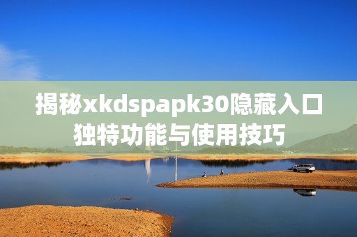 揭秘xkdspapk30隐藏入口独特功能与使用技巧