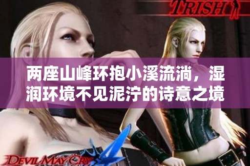 两座山峰环抱小溪流淌，湿润环境不见泥泞的诗意之境