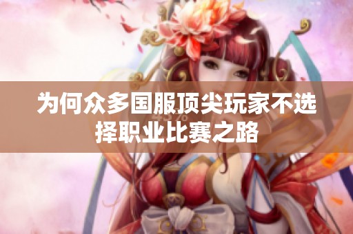 为何众多国服顶尖玩家不选择职业比赛之路